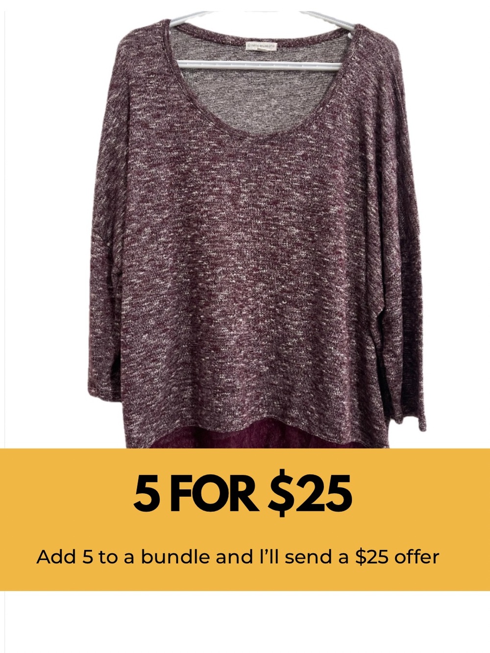Cozy Scoop Neck Women's Top With Lace Hem- Plum Heather